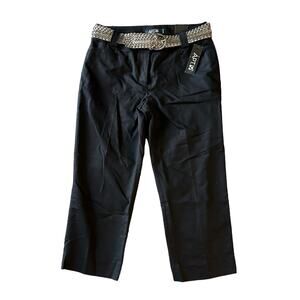 APT 9 Black Cropped Straight Leg Dress Pants Silver Belt Womens Size 8